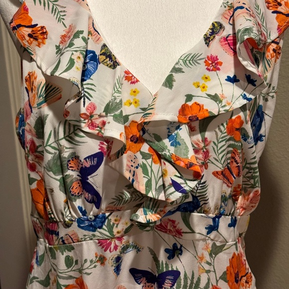 Cupio White Floral Multicolored V Neck Formal Hi-low Maxi dress - Picture 2 of 6